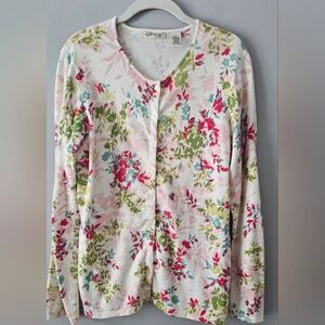 Orvis Floral Knit Top - Pink, Green, Cream